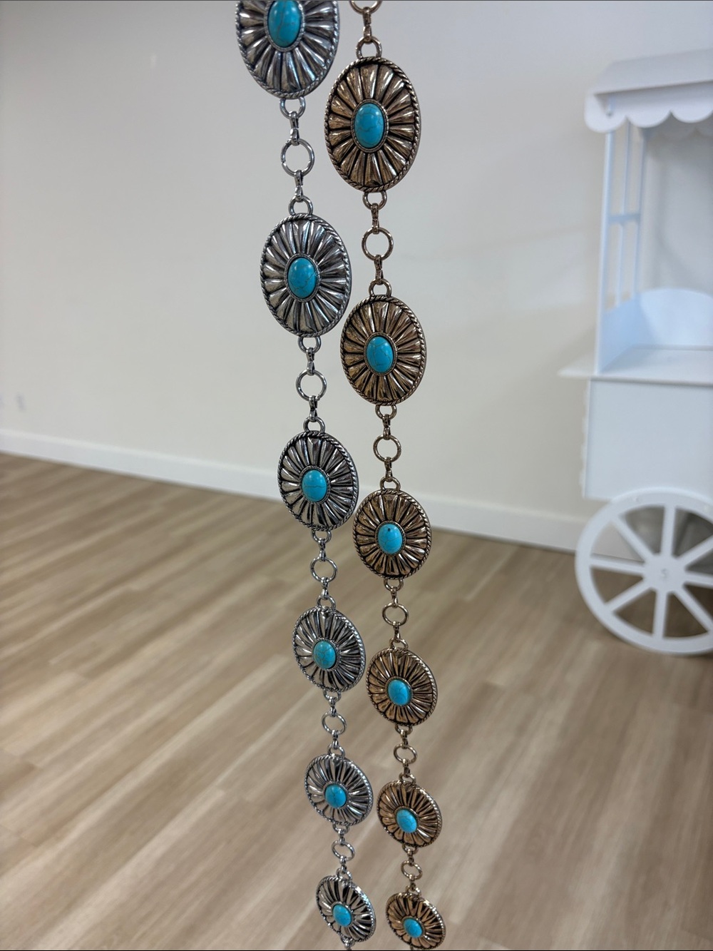 SILVER Turquoise Concho Belt - Silver & Bronze Metal with Blue Stones
